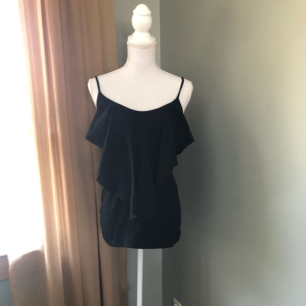 Susana Monaco black ruffle tank